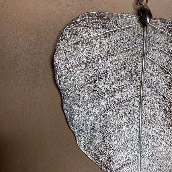 bodhi skeleton leaf pendant, Pure silver electroform 389