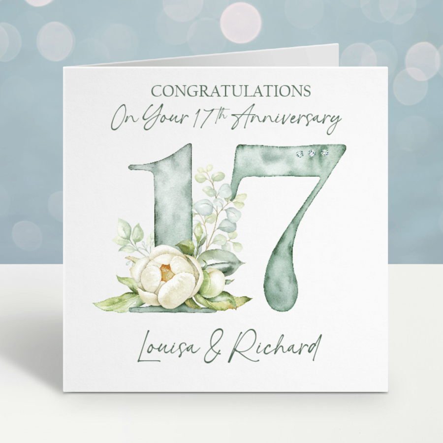 Handmade Personalised 17th Wedding Anniversary Card