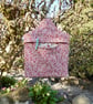 Peg bag in fern printed linen dark pink colour with floral lining - Image 1