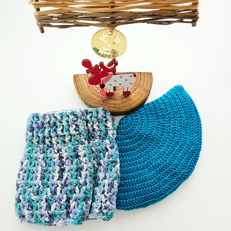 Gift Set - Blue Rainbow Boot Cuffs & Beret Hat 