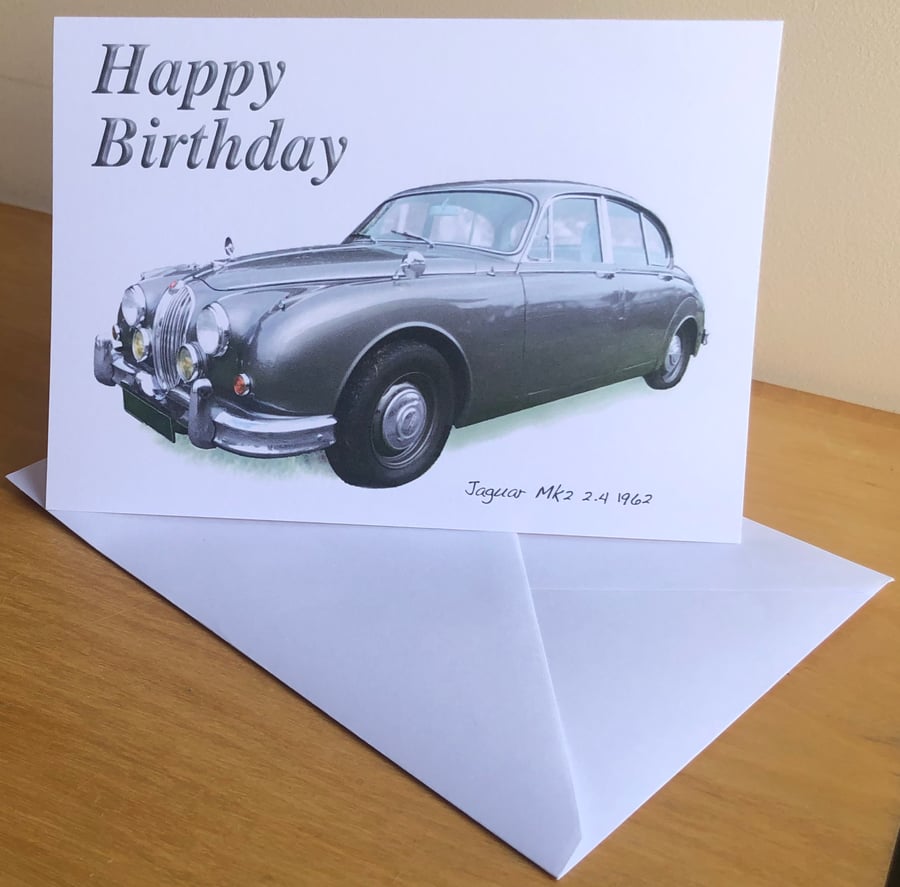 Jaguar Mk2 2.4 1962 (Grey) - Birthday, Anniversary, Retirement or Plain Card