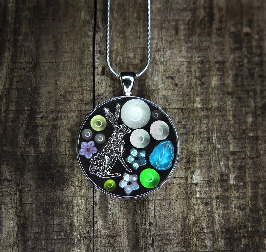'Spring Hare' - Mosaic Pendant - Glow in The Dark!