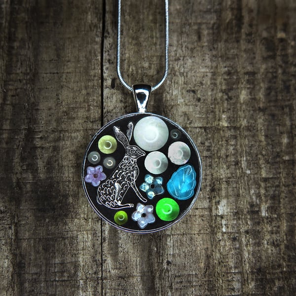 'Spring Hare' - Mosaic Pendant - Glow in The Dark!