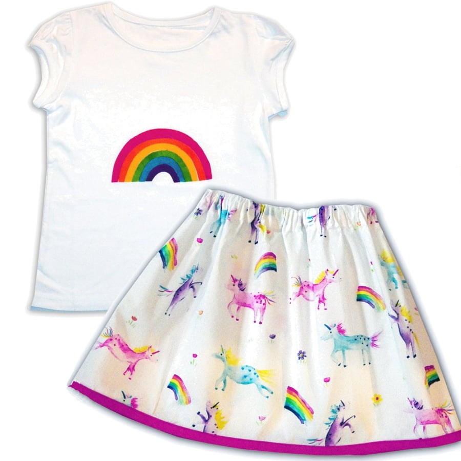 Unicorn and Rainbow Outfit - Skirt and T-Shirt, Girls Unicorn Gift