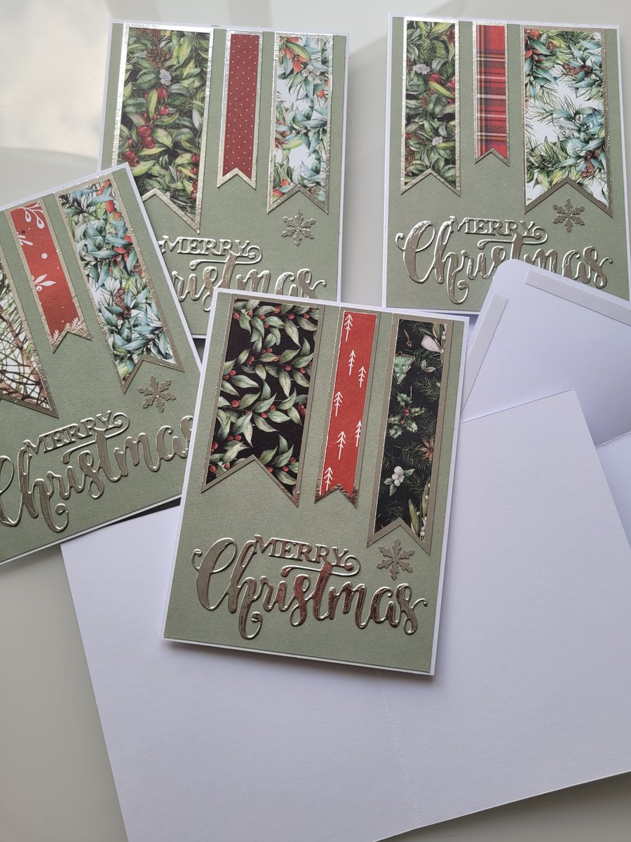 Christmas Cards. Set of 5 handmade cards - Pack of 5 Christmas cards 
