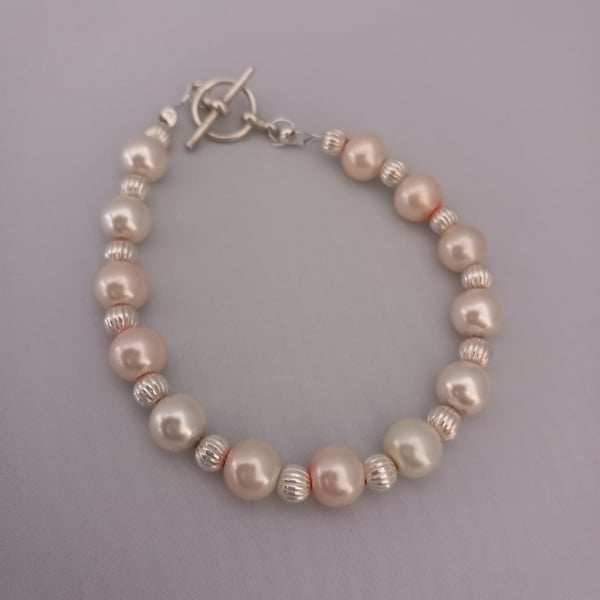 Sterling silver cream pearl bracelet for mothers day gift wedding 