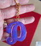 Purple resin  D initial keyring 
