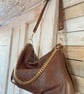 Handbag - Copper Brown Leather Shoulder Bag with Chain - Mother’s Day Gift  - Image 1