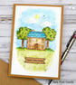 New Home Card - hand-painted, original art, cottage, apple trees