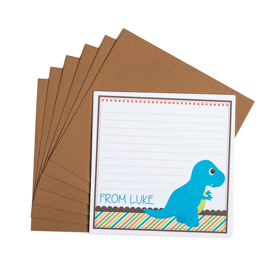 Personalised Dinosaur Notecards - pack of 6