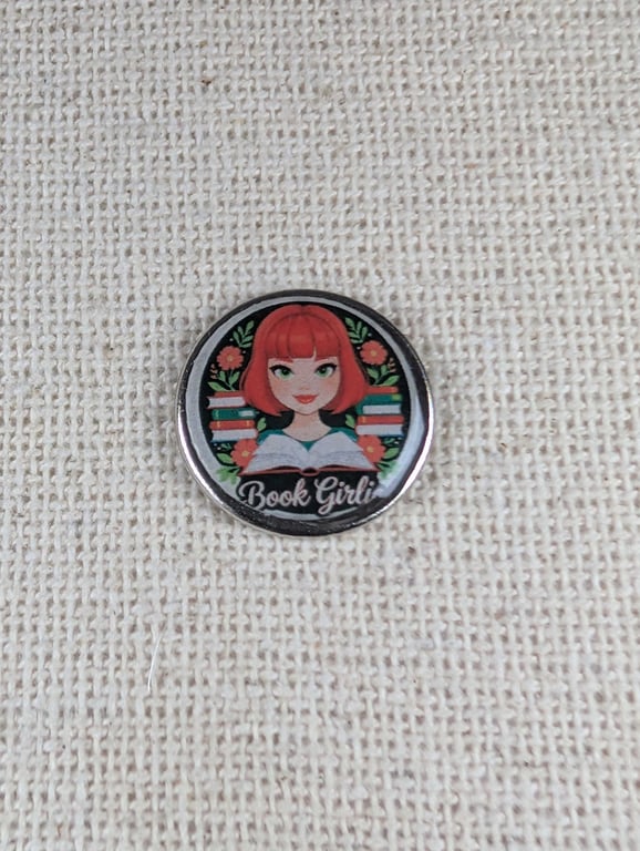 Book Girlie - Book Lover Themed Badge - Large Resin Topped Pin Badge 