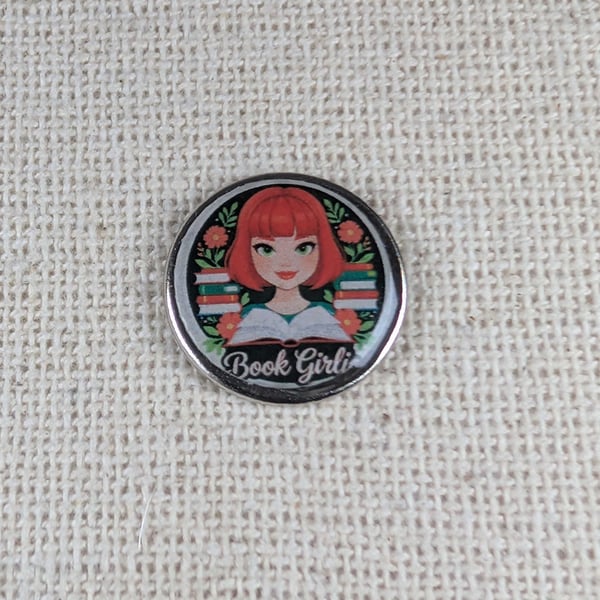 Book Girlie - Book Lover Themed Badge - Large Resin Topped Pin Badge 