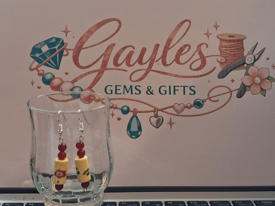 red and yellow dangle earring
