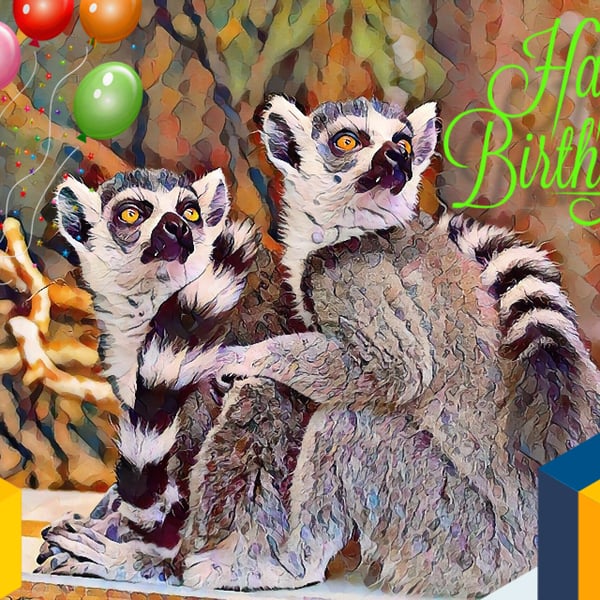 Lemurs Happy Birthday Card A5