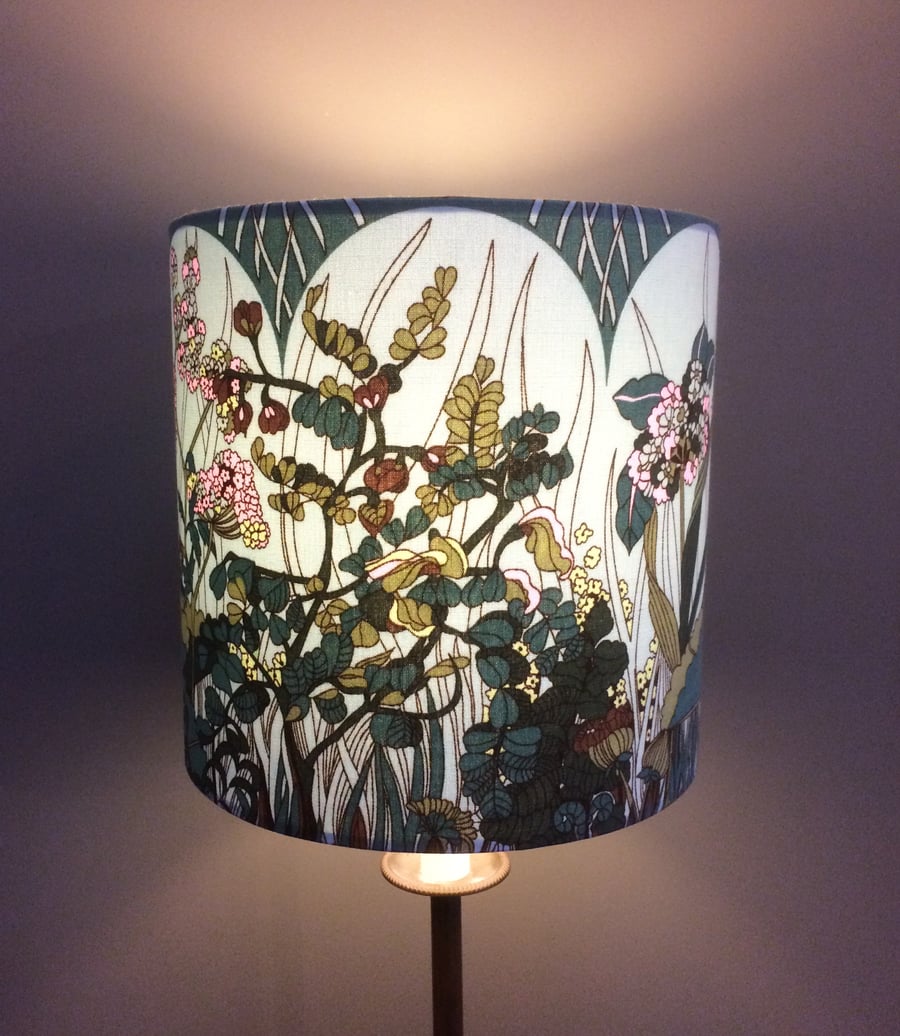 Countryside Bardfield Blue Teal Green Moygashel VIntage Fabric Lampshade option 