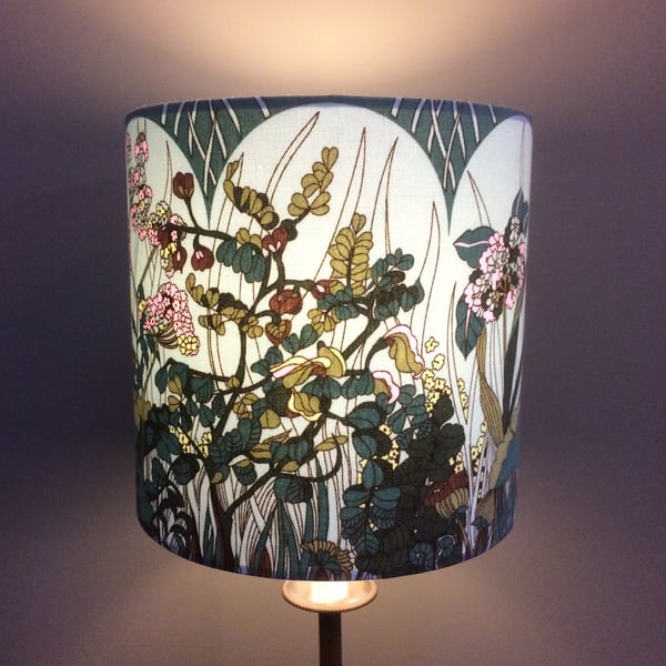 Countryside Bardfield Blue Teal Green Moygashel VIntage Fabric Lampshade option 