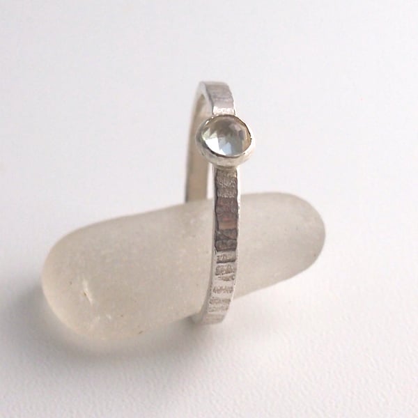 Sterling Silver Textured Band with Moonstone
