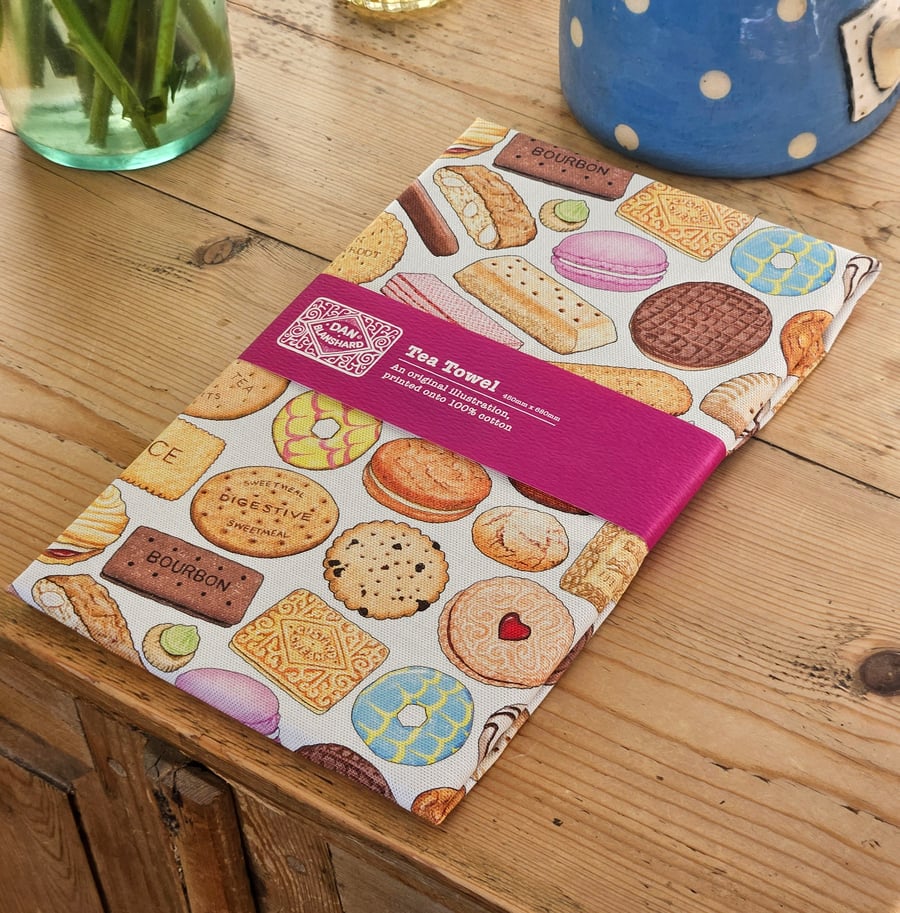 Biscuit tea towel - hand drawn pattern - 100% heavyweight cotton