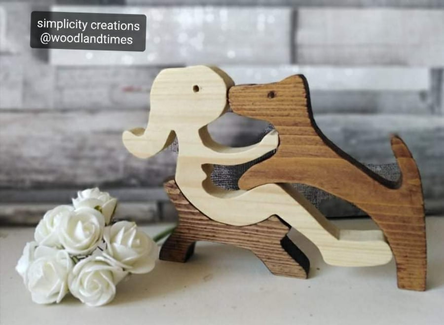 Girl and dog wooden handmade decor, dog lover Folksy