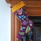 Luxury Christmas Stocking - Reclaimed and vintage textiles Plum and Gold