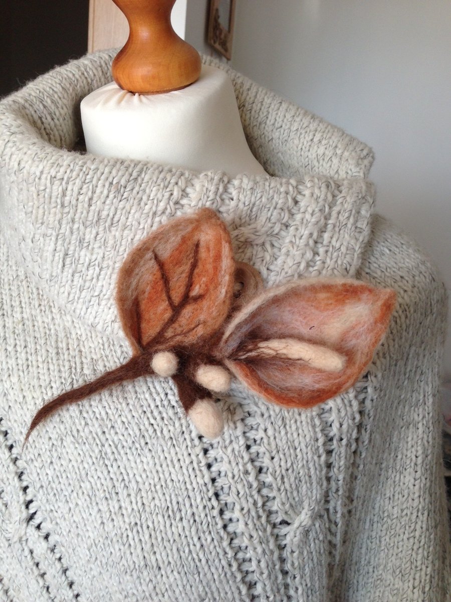 Unique needle felted handmade Brown flower brooch. Lovely Gift