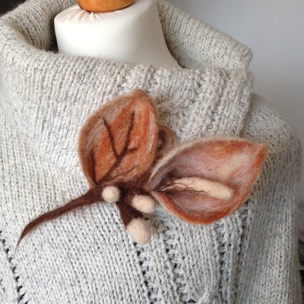 Unique needle felted handmade Brown flower brooch. Lovely Gift