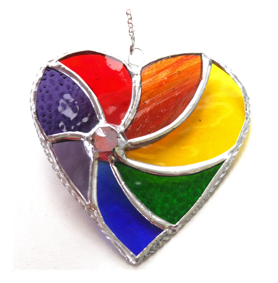 Rainbow Swirl Heart Stained Glass Suncatcher 128
