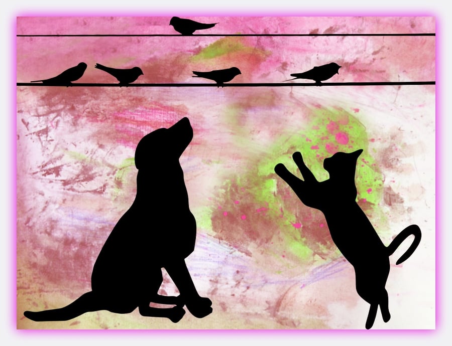 Cat And Dog Greeting Card A5