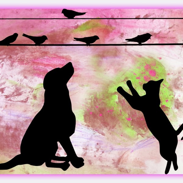 Cat And Dog Greeting Card A5