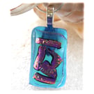 Turquoise Patchwork Dichroic Glass Pendant 196 silver plated chain