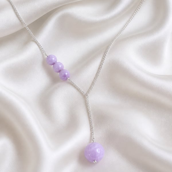 Kunzite Sterling Silver Y Necklace, Delicate Lariat Necklace Gift Boxed