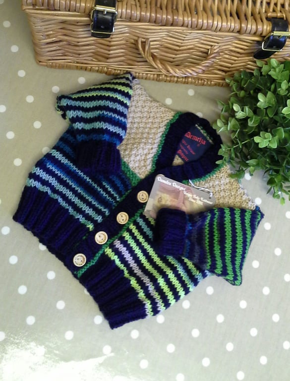 Baby Boy's Hand Knitted Cardigan  3 - 9  months size