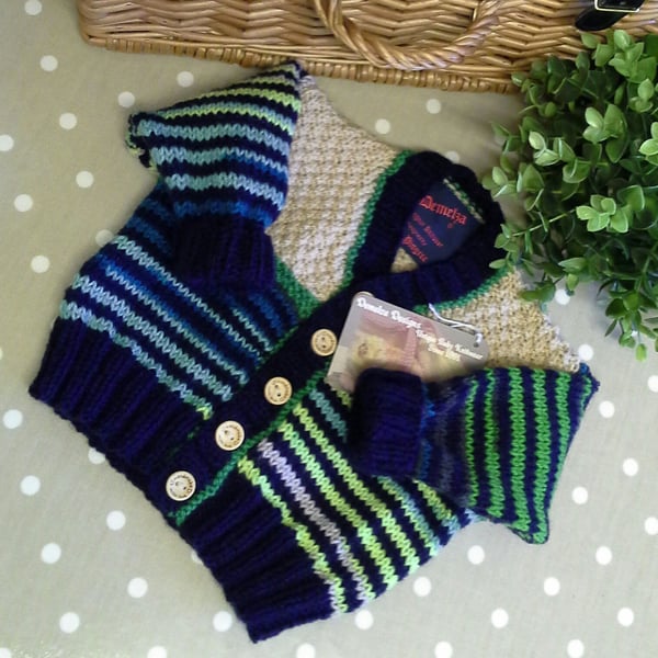 Baby Boy's Hand Knitted Cardigan  3 - 9  months size
