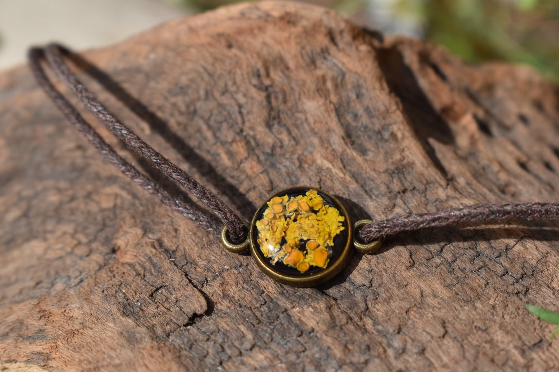 Lichen Resin Bracelet on Adjustable Cotton Cord, Hand Collected in Scotland