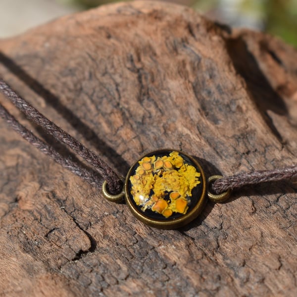 Lichen Resin Bracelet on Adjustable Cotton Cord, Hand Collected in Scotland