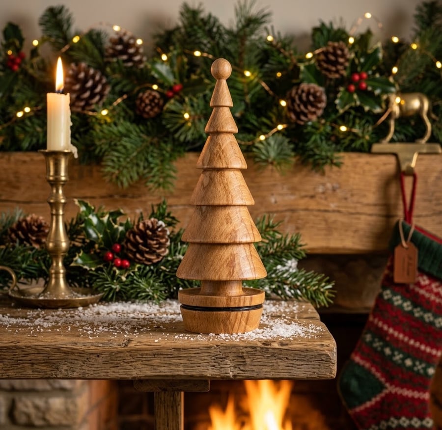 Wooden Christmas Tree , Hand Turned decorations , Spalted beech Christmas tree