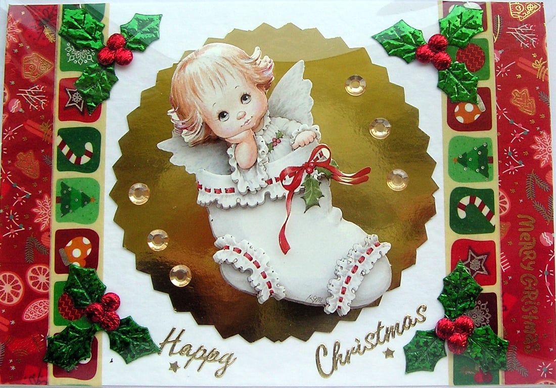 Hand Crafted Decoupage Chistmas Card - Happy Christmas (3198) Young Child