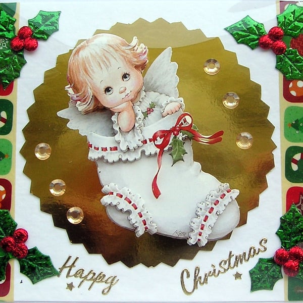 Hand Crafted Decoupage Chistmas Card - Happy Christmas (3198) Young Child