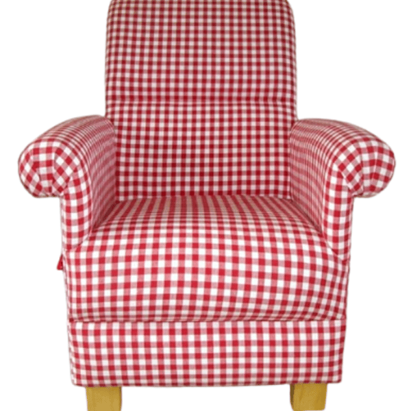 Red Gingham Fabric Adult Armchair Chair Checked Accent Bedroom Kitchen 