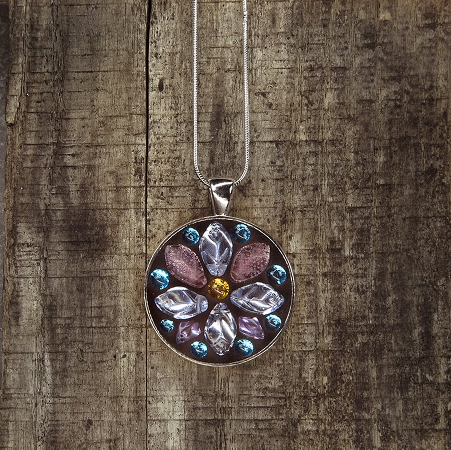 'Purple Flower' Glass Mosaic Pendant