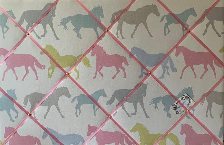 Handmade Bespoke Memo Notice Board With Clarke Stampede Horses Sorbet Fabric