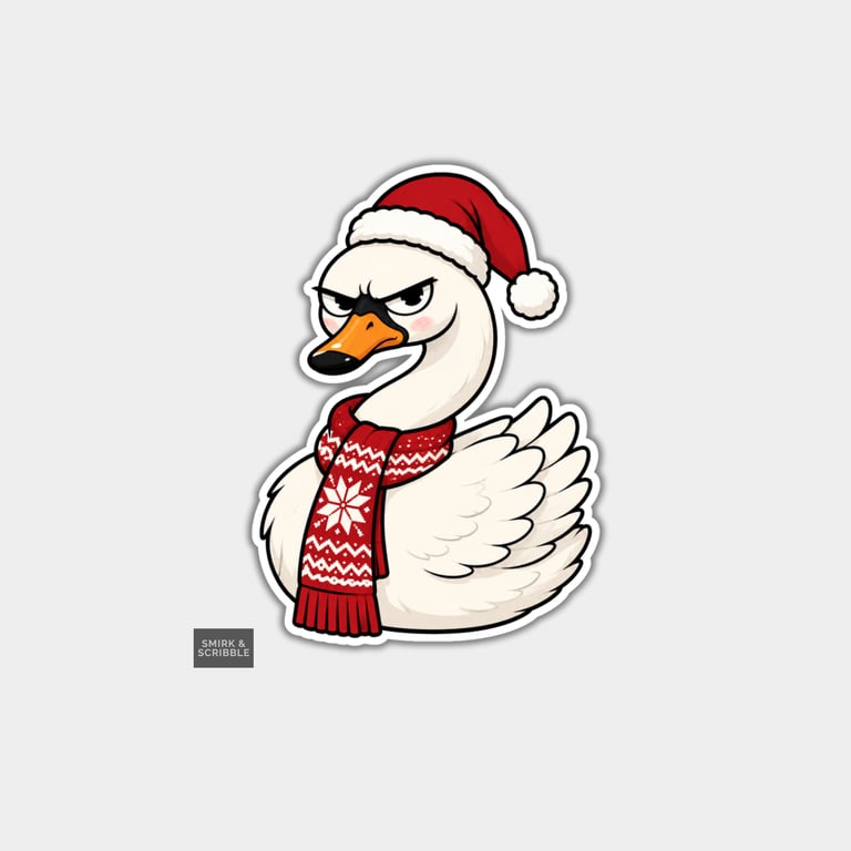 Funny Christmas Sticker Vinyl Xmas Decal For Adults - Grumpy Swan Sitting 