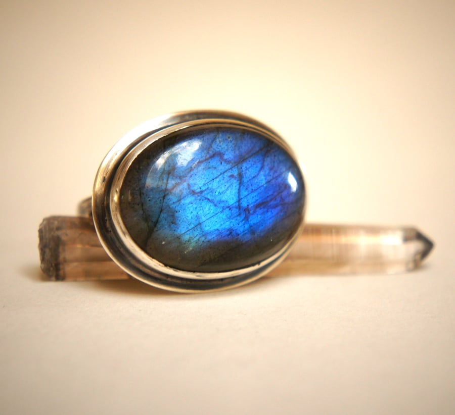 Blue Flash Oval Labradorite and Sterling Silver... - Folksy