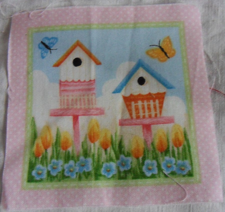 100% cotton fabric.  2 bird houses  Sold separately, postage .62p for many (30)