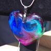 Cosmic Swirl Heart Shaped Resin Necklace