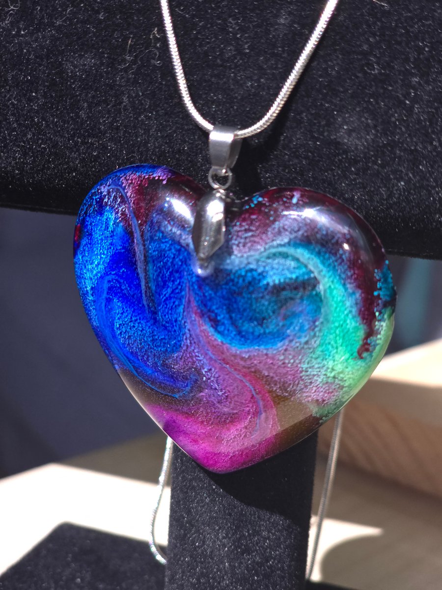 Cosmic Swirl Heart Shaped Resin Necklace