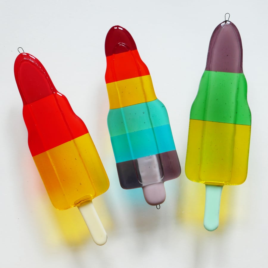 Retro Zoom Rocket Ice Lolly Suncatcher in Fused Glass