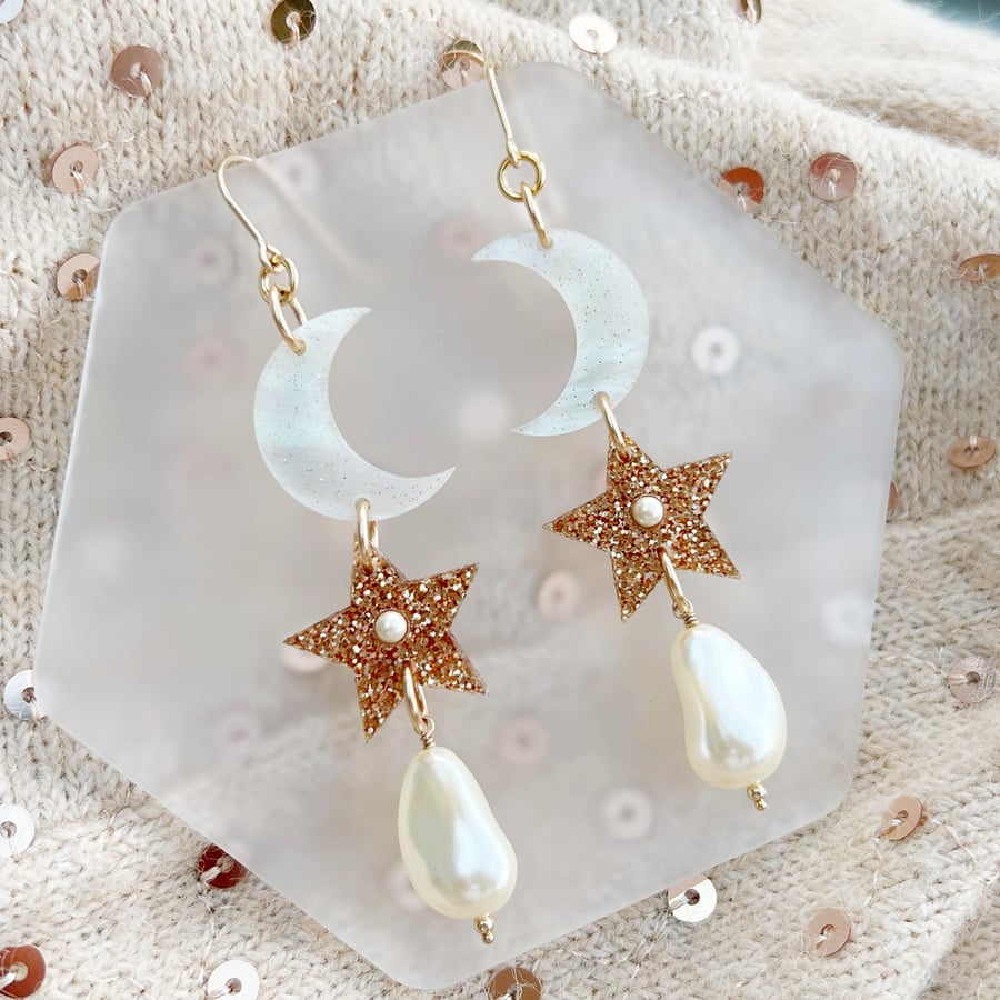 Celestial Triple Drop Statement Earrings