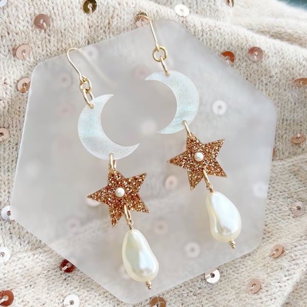 Celestial Triple Drop Statement Earrings