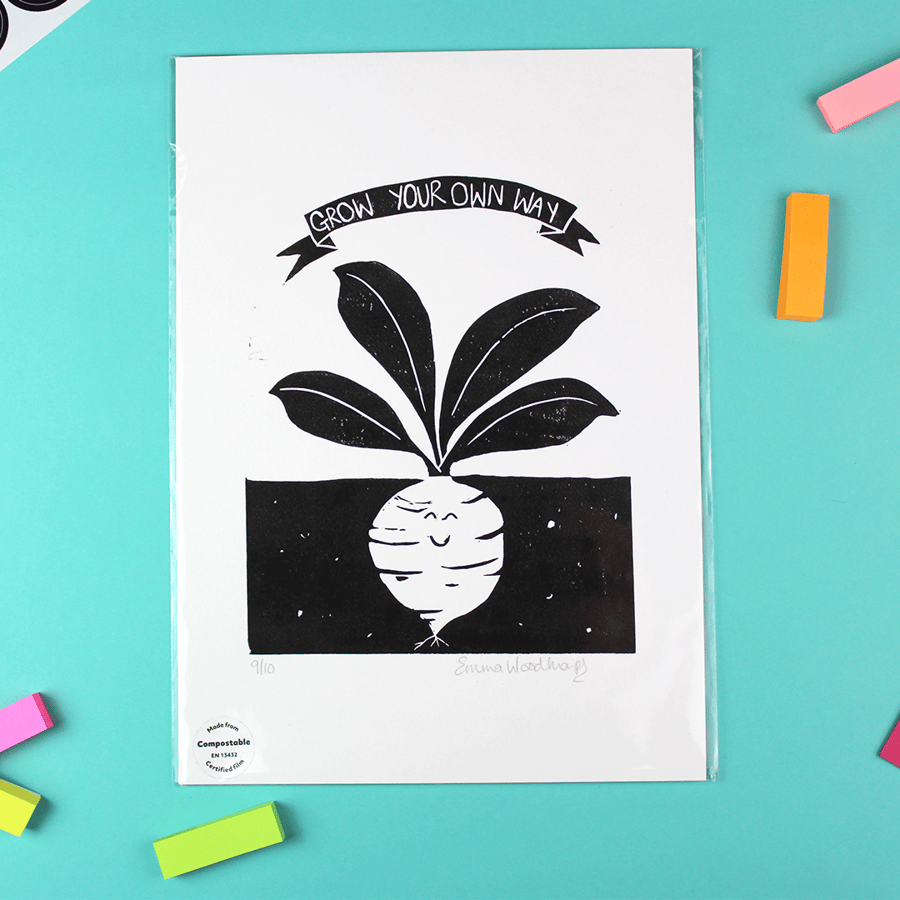 Grow Your Own Way Lino Print - Unframed